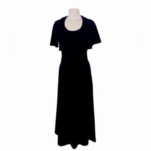 Joshua Tree Vintage Black Two Piece Long 70s Knit Maxi Dress w Tiny Jacket S